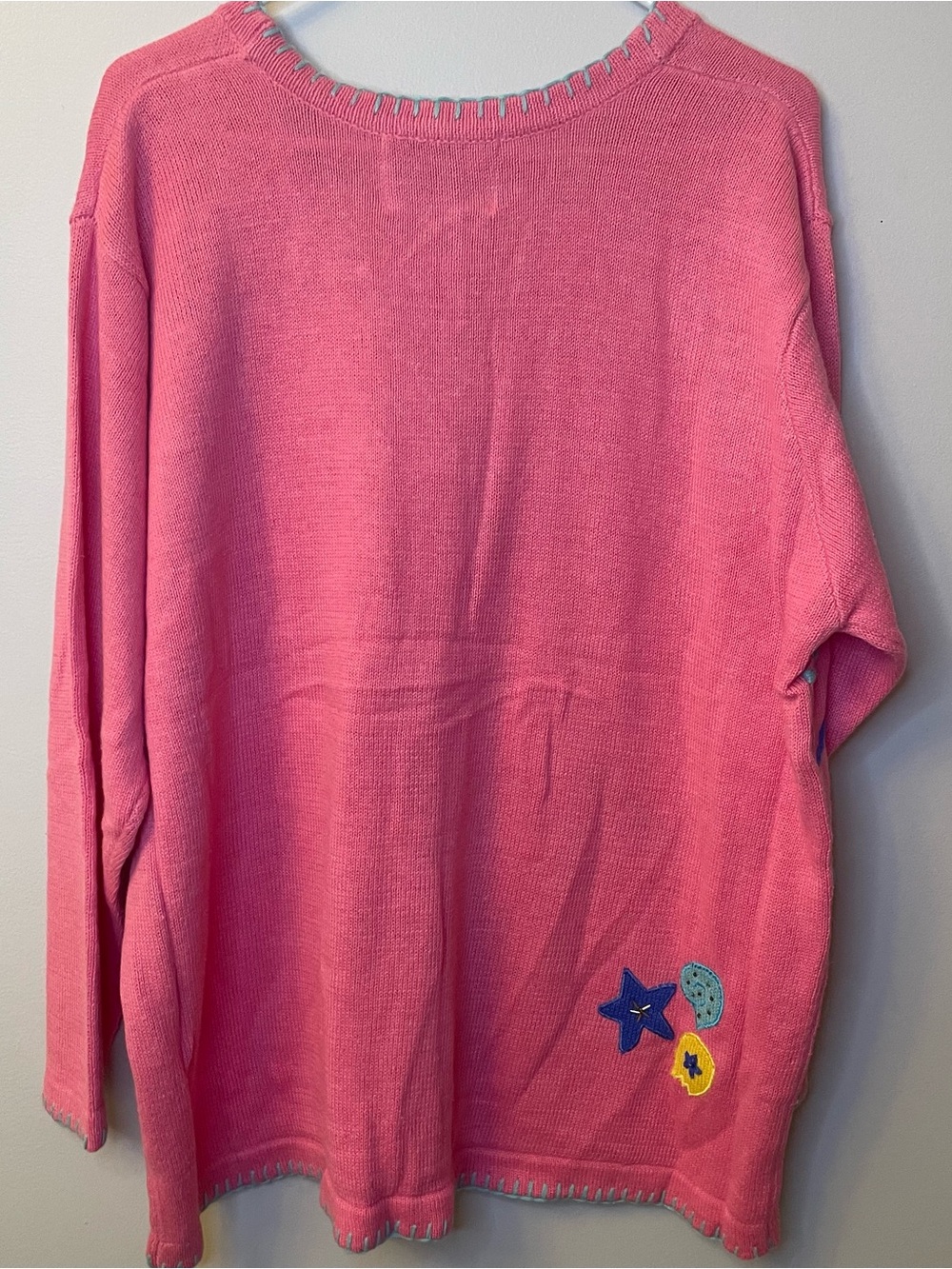 The Quacker Factory Novelty Embroidered Beach Pink Button Up Sweater NWT - Picture 8 of 9